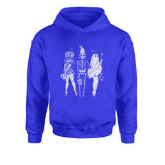 Vintage Spooky Squad Pinup Halloween Design Youth-Sized Hoodie Royal Blue