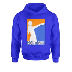 Point God Cunningham Basketball Pointing Meme  Youth-Sized Hoodie Royal Blue