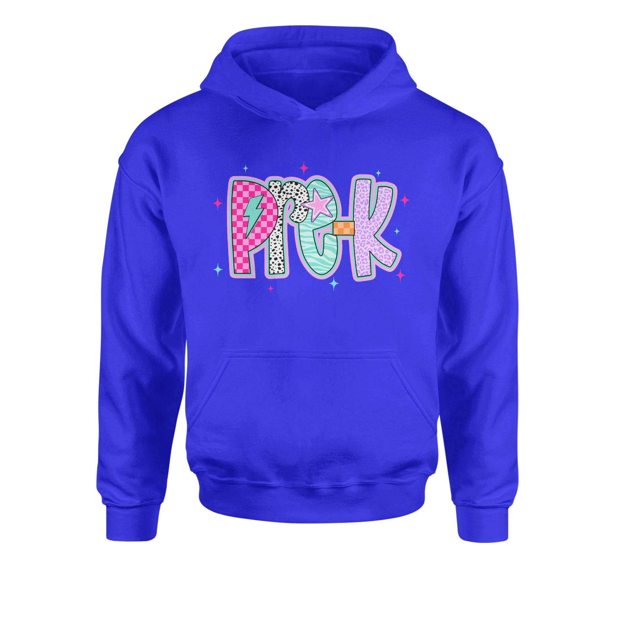 Pre-K Party Time Colorful Back to School Youth-Sized Hoodie Royal Blue