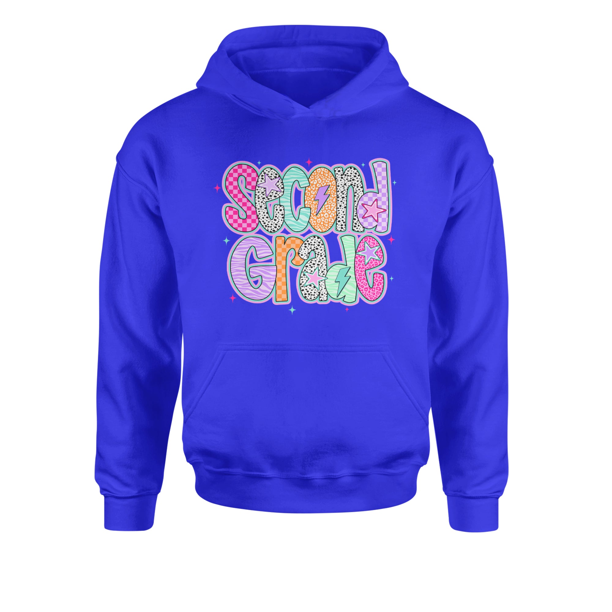 Second Grade Star Colorful Back to School Youth-Sized Hoodie Royal Blue