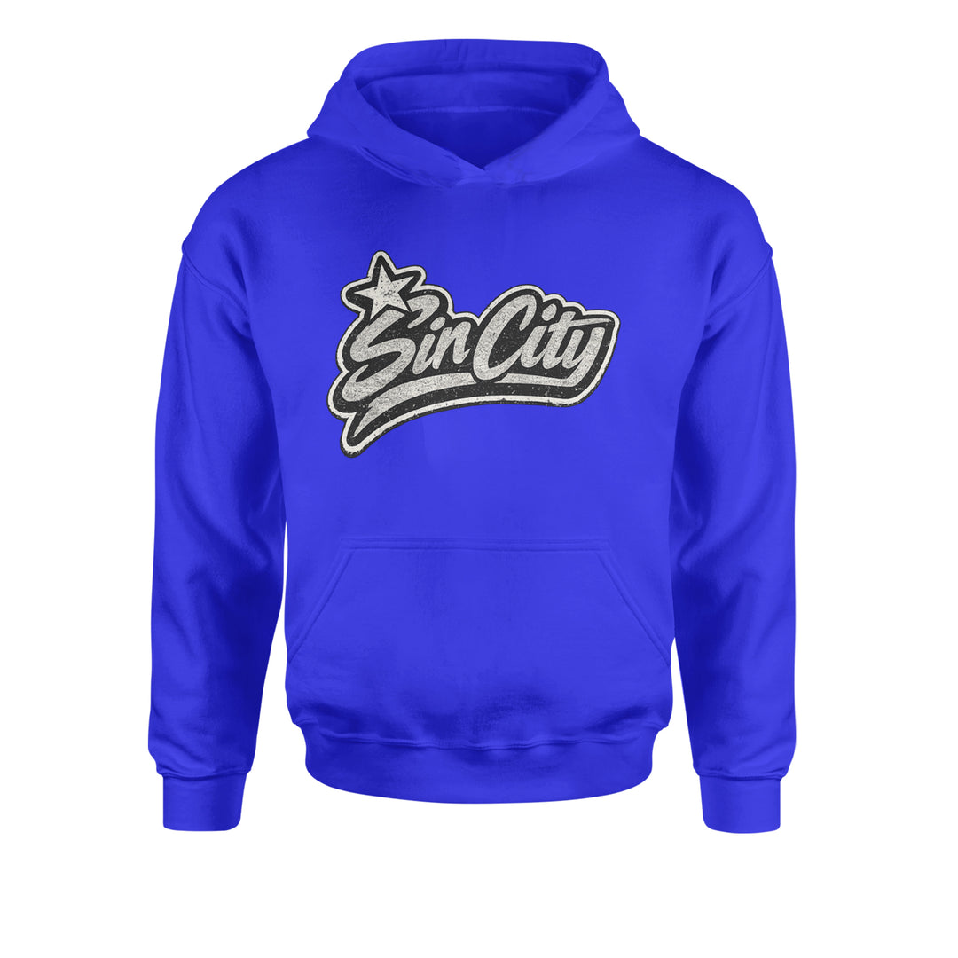 Sin City Vegas Retro Vintage Youth-Sized Hoodie Royal Blue