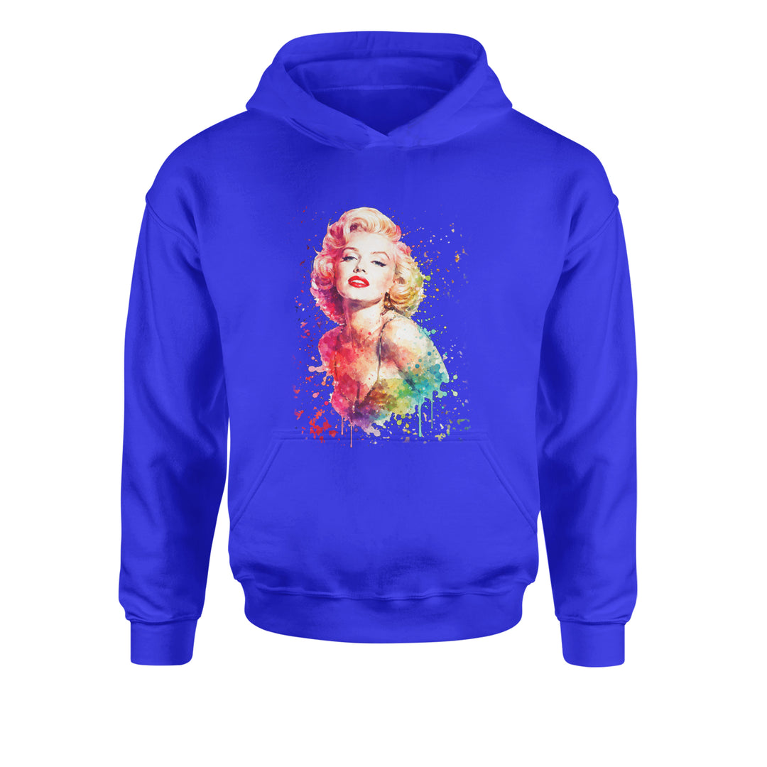 Mrs. Monroe Watercolors Bombshell Youth-Sized Hoodie Royal Blue