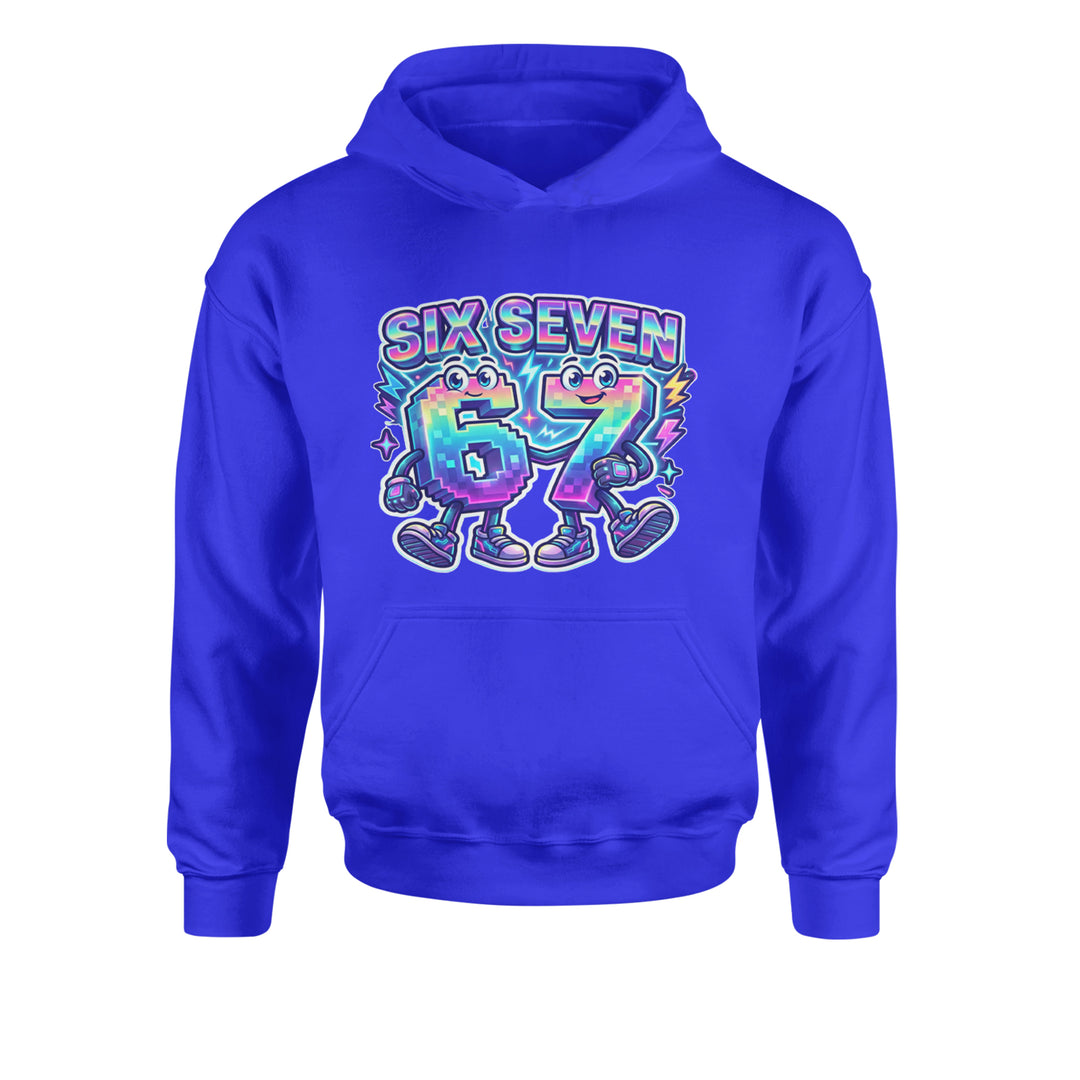 Six Seven 67 Retro Pixel Buddies Youth-Sized Hoodie Royal Blue