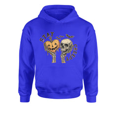 Stay Creepy Skull and Pumpkin Halloween Youth-Sized Hoodie Royal Blue