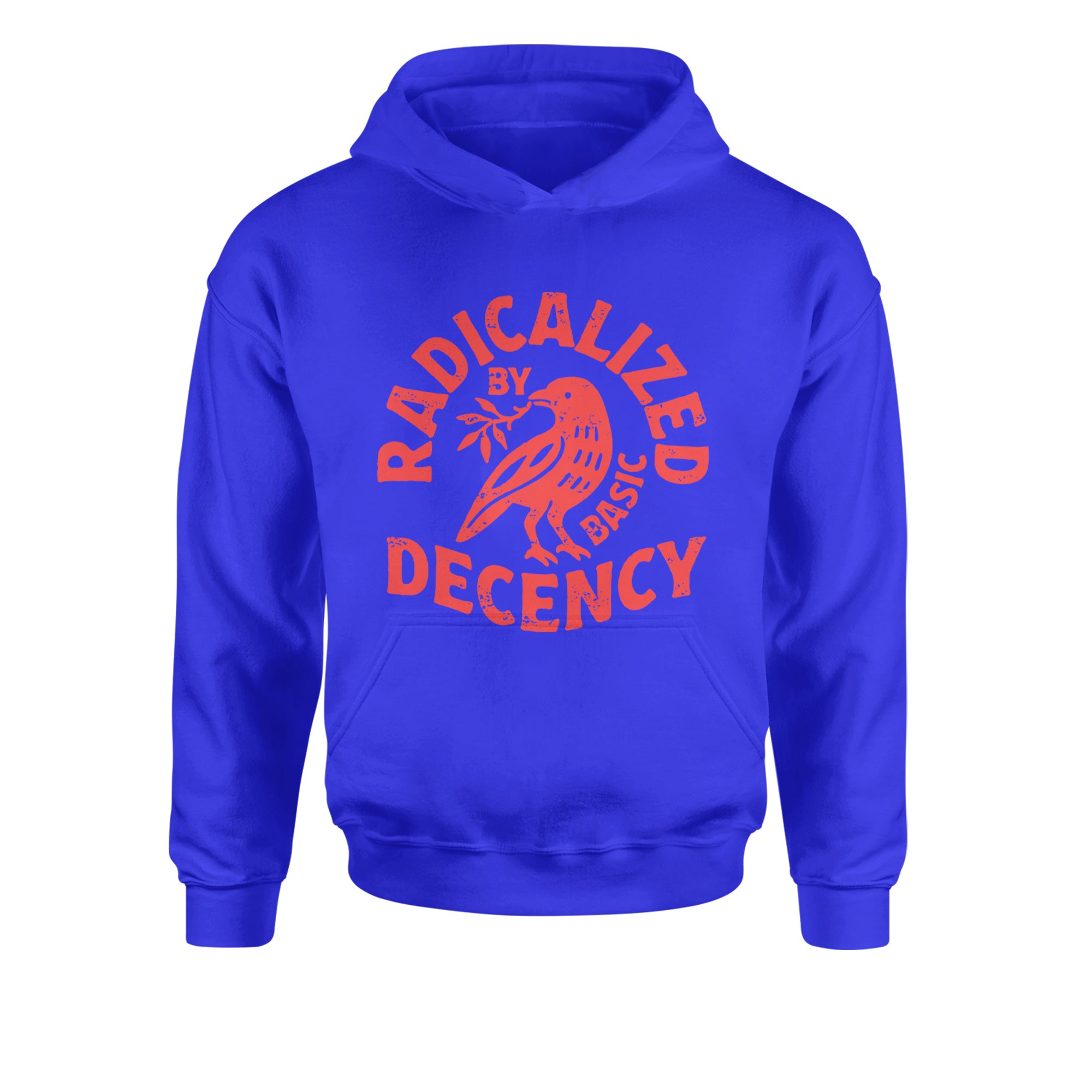Radicalized by Basic Decency Dove Protest Statement Youth-Sized Hoodie Royal Blue
