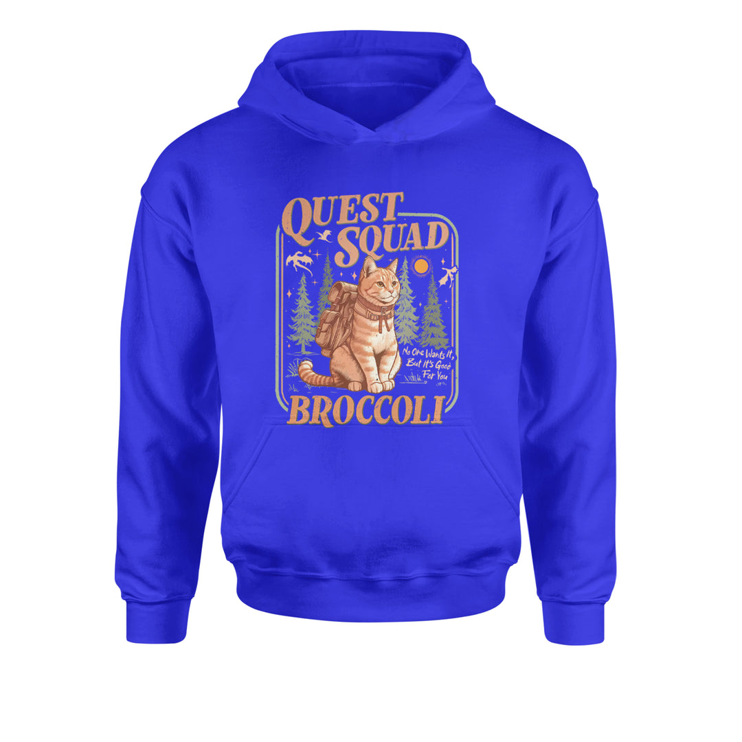 Quest Squad Broccoli Cat Fantasy Reader  Youth-Sized Hoodie Royal Blue
