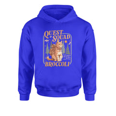 Quest Squad Broccoli Cat Fantasy Reader  Youth-Sized Hoodie Royal Blue