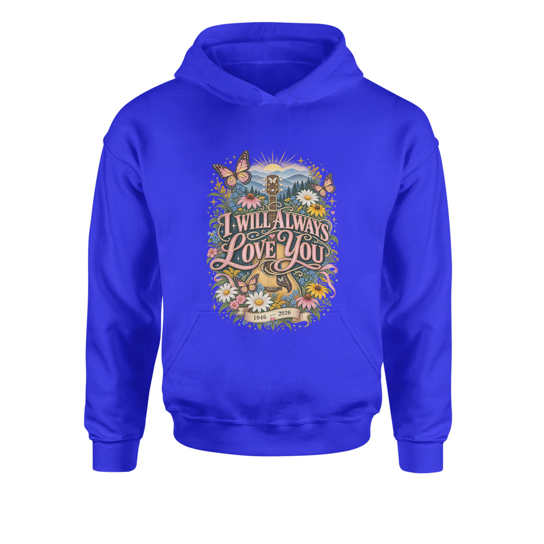 I Will Always Love You Dolly Youth-Sized Hoodie Royal Blue