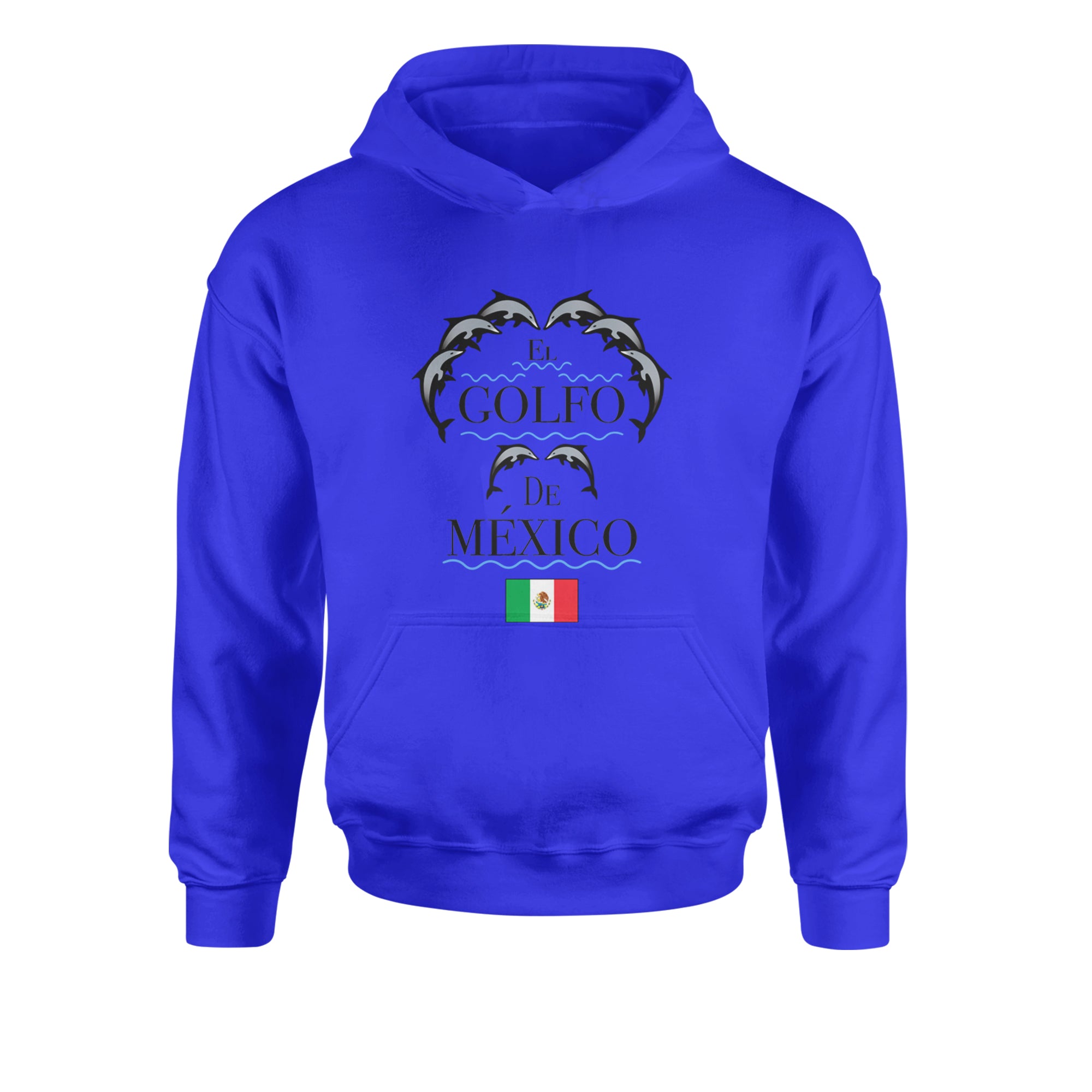 El Golfo De Mexico Dancing Dolphins Youth-Sized Hoodie Royal Blue