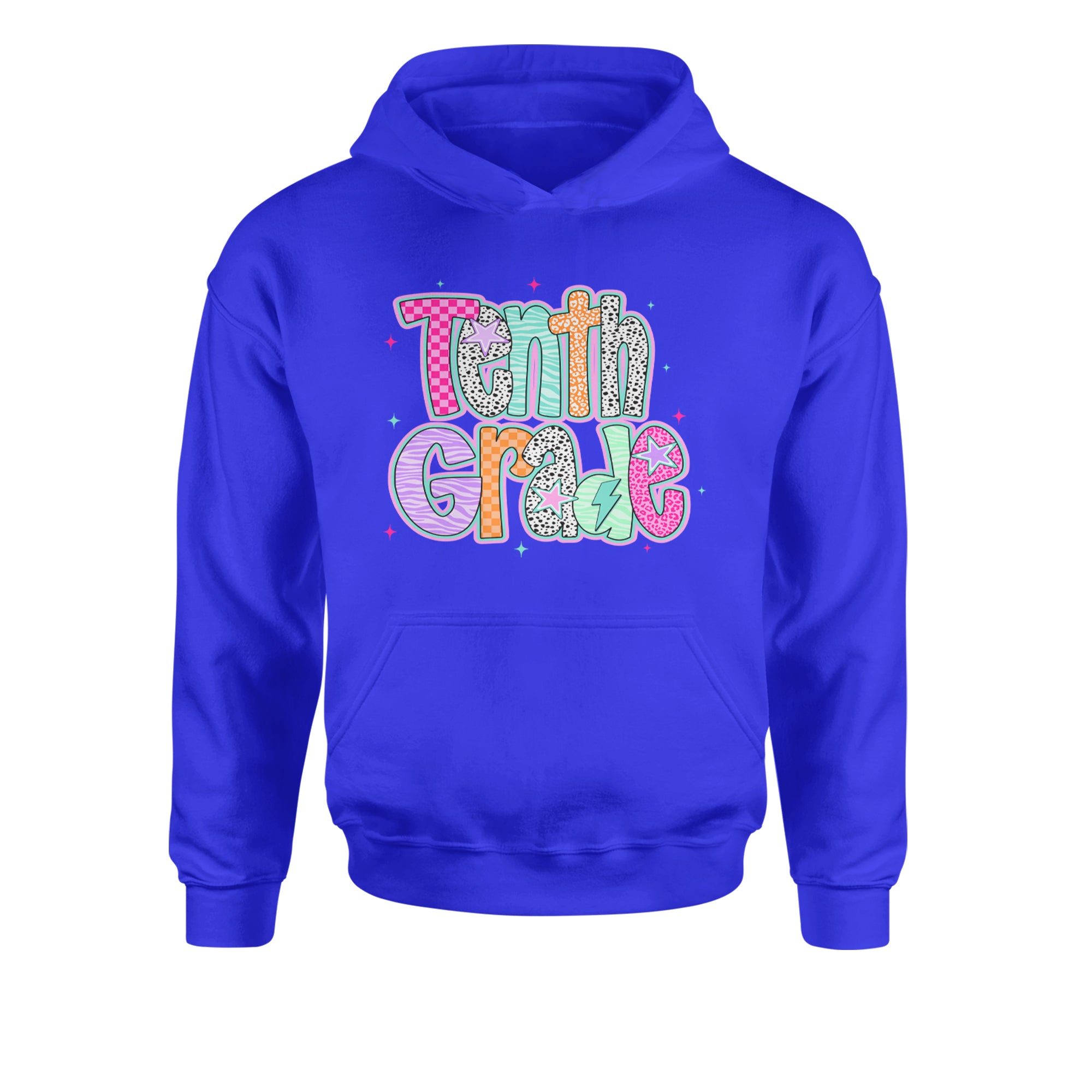 Tenth Grade Trendsetter Colorful Back to School Youth-Sized Hoodie Royal Blue