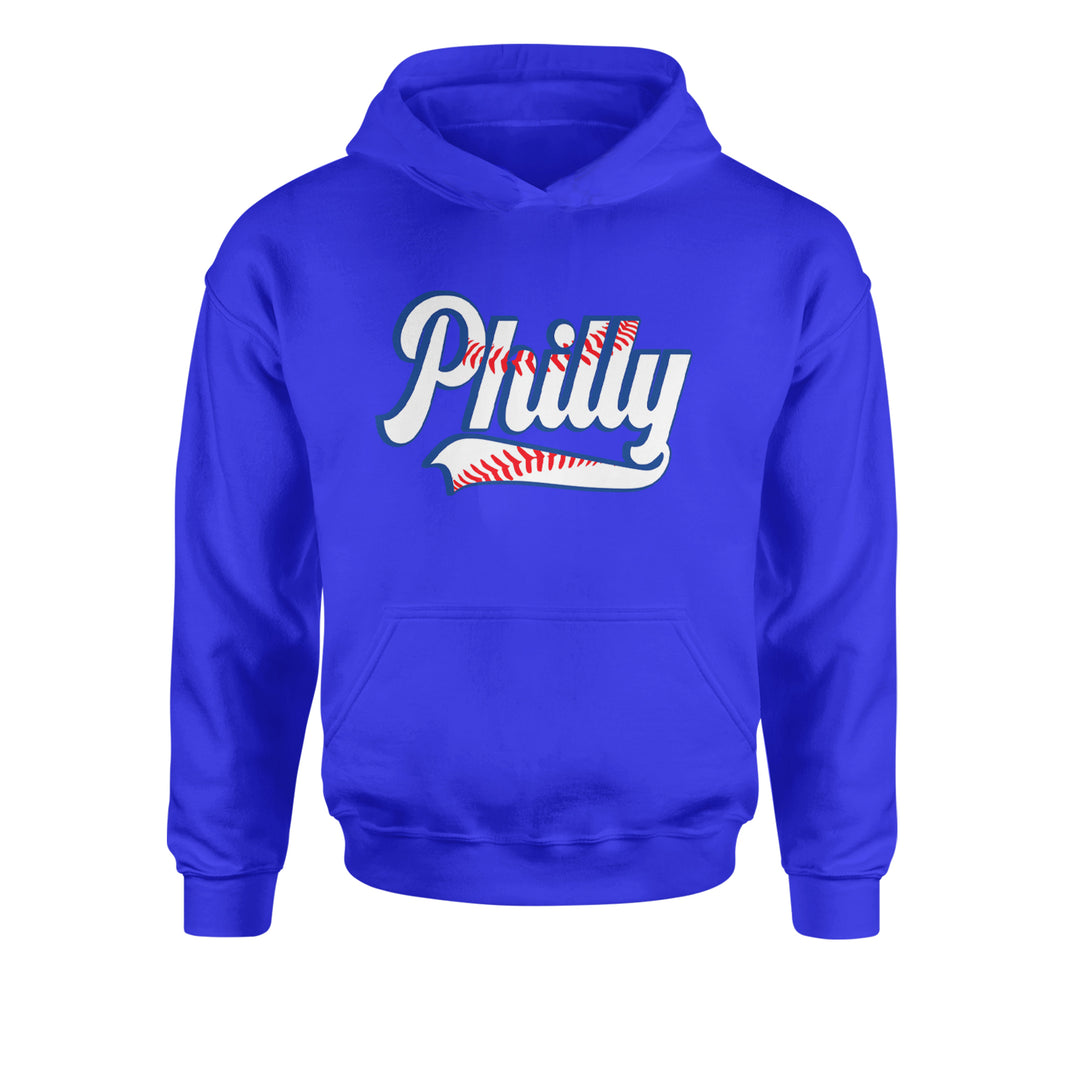 Philly Baseball Stitching Youth-Sized Hoodie Royal Blue