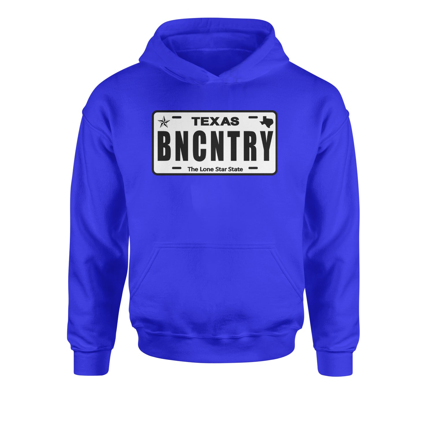 Texas License Plate BNCNTRY Youth-Sized Hoodie Royal Blue