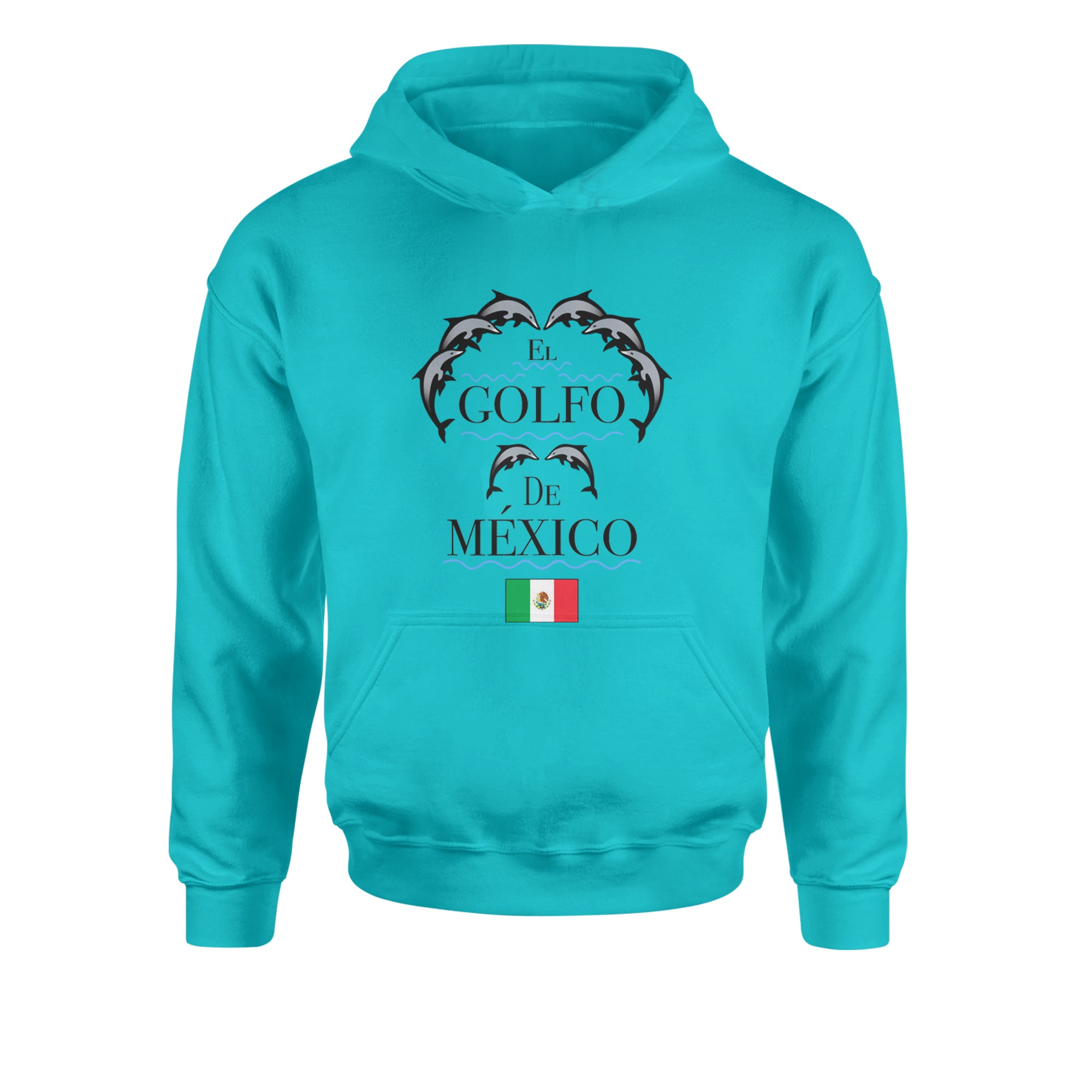 El Golfo De Mexico Dancing Dolphins Youth-Sized Hoodie Teal