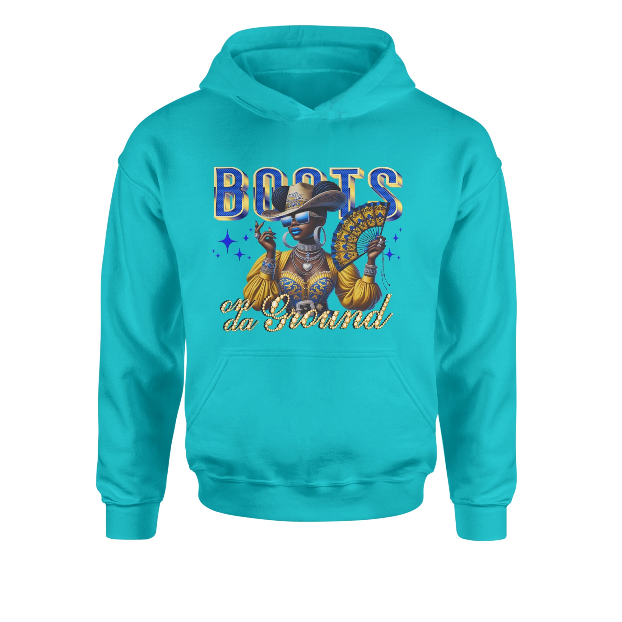 Boots On Da Ground Folding Fan Youth-Sized Hoodie Teal