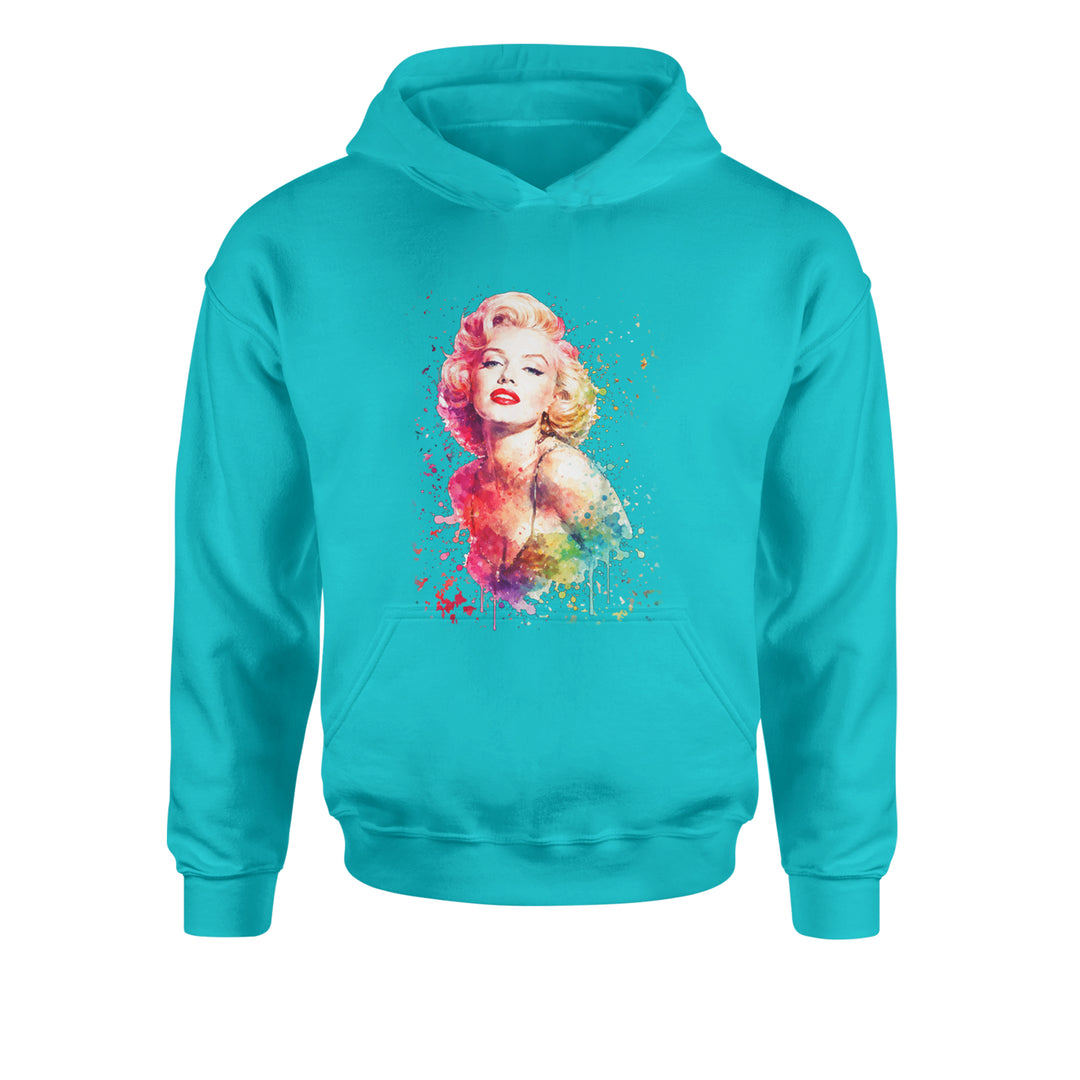 Mrs. Monroe Watercolors Bombshell Youth-Sized Hoodie Teal