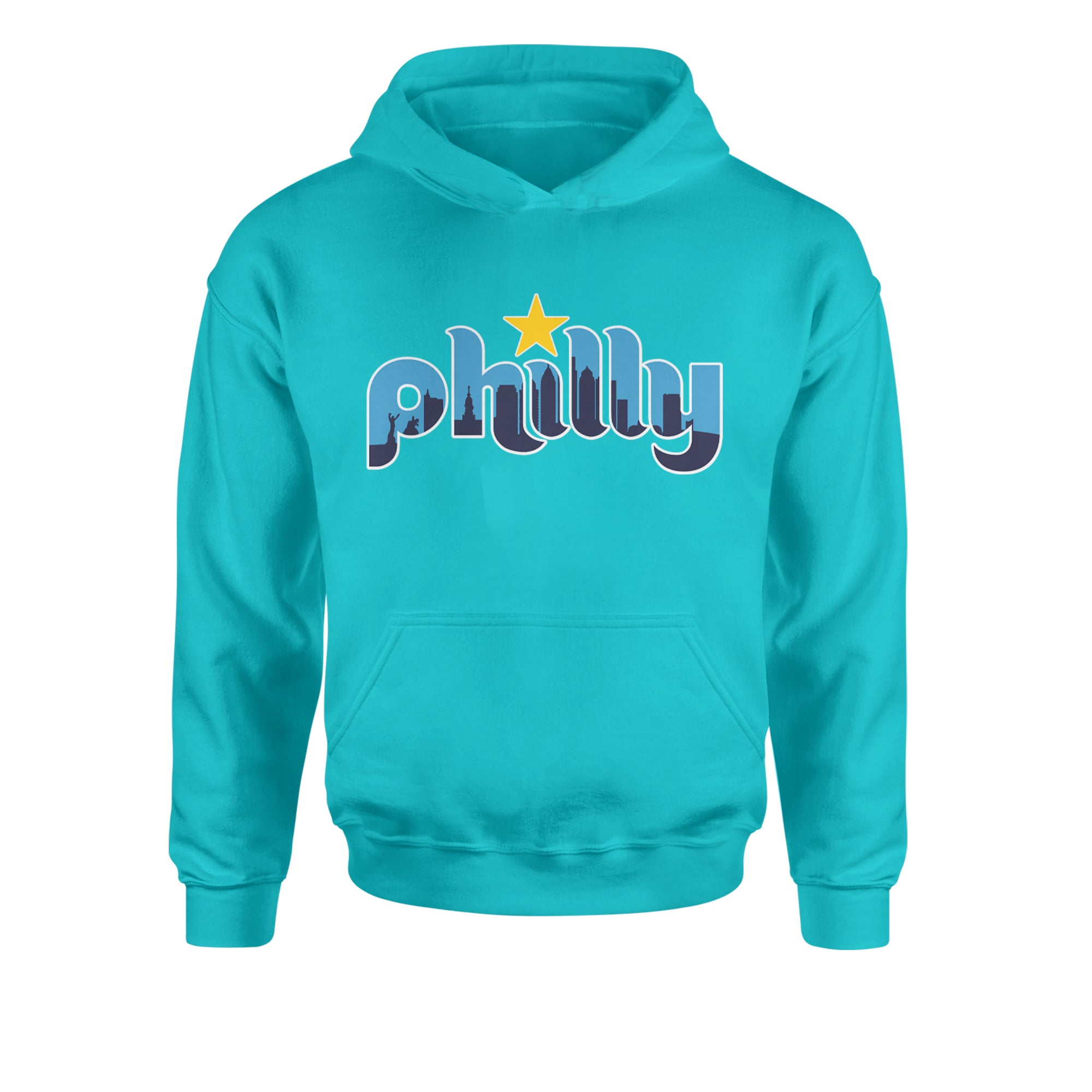 Skyline Philly Philadelphia Youth-Sized Hoodie Teal