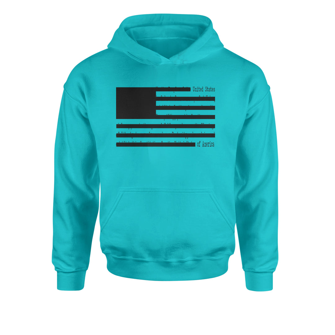 Redacted American Flag Youth-Sized Hoodie Teal