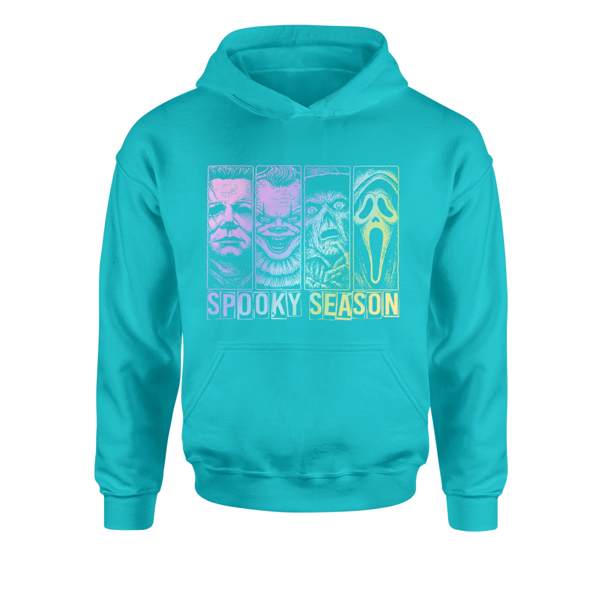 Spooky Season Horror Icons Halloween Youth-Sized Hoodie Teal