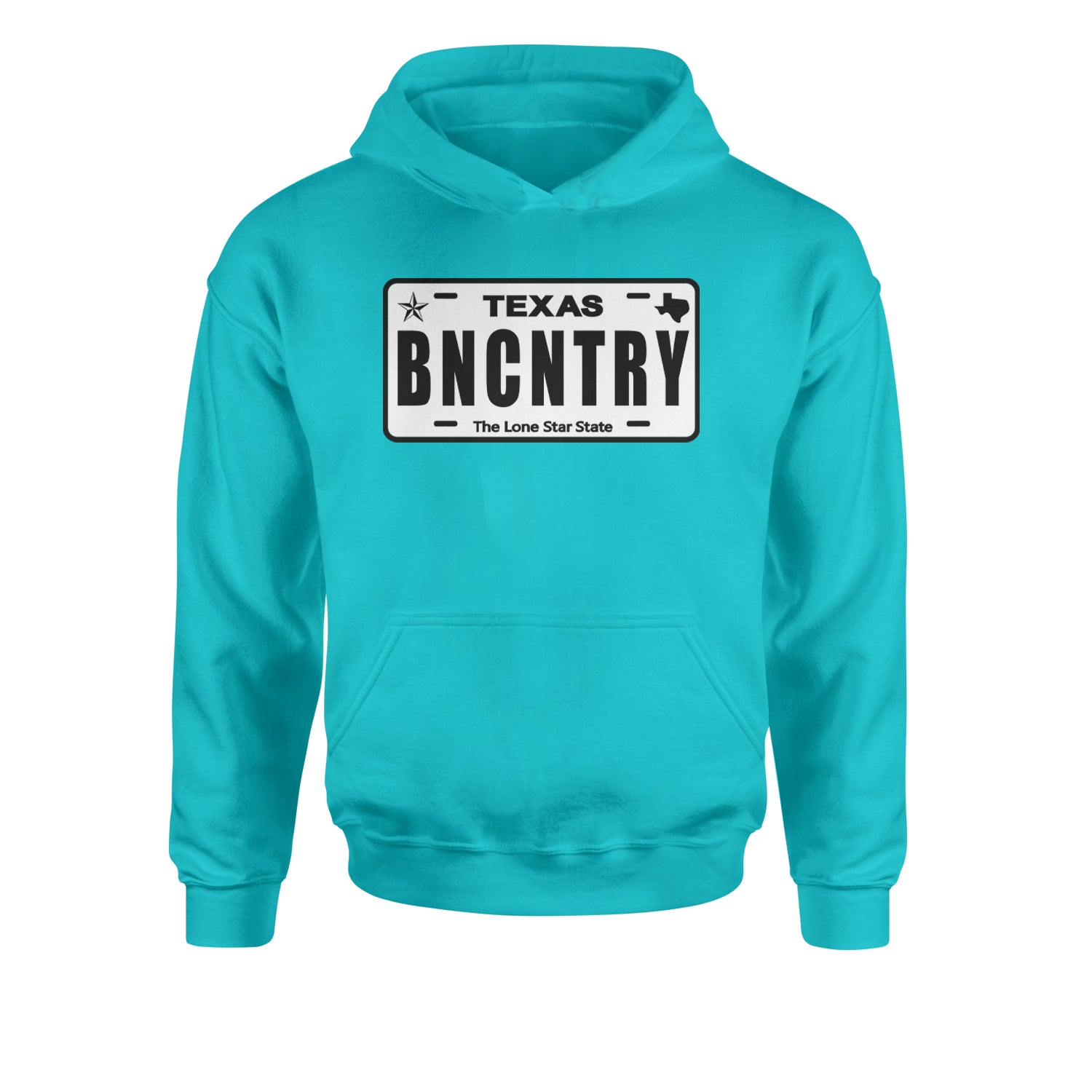 Texas License Plate BNCNTRY Youth-Sized Hoodie Teal