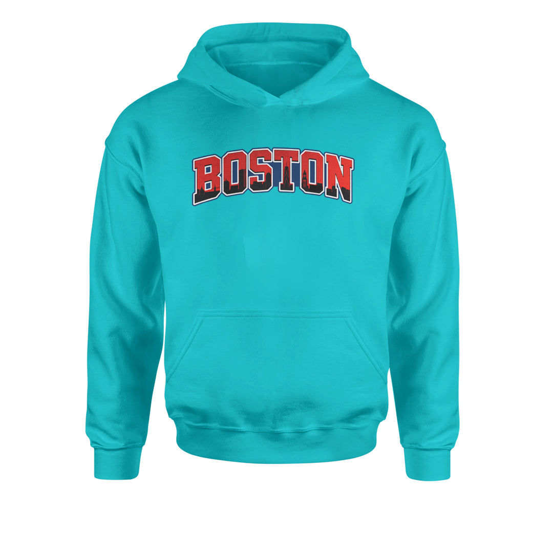 Boston City Pride Skyline Youth-Sized Hoodie Teal