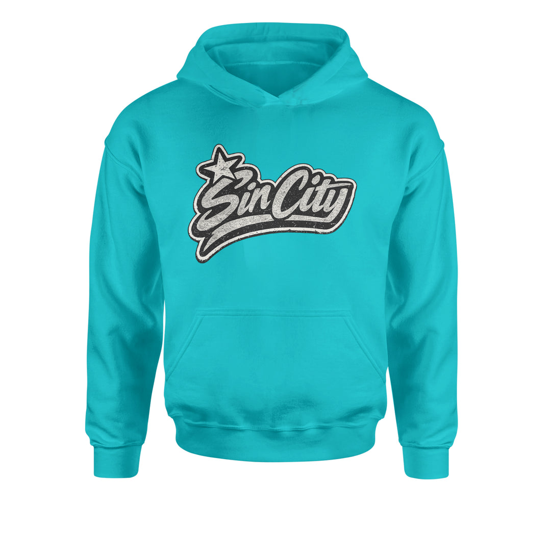 Sin City Vegas Retro Vintage Youth-Sized Hoodie Teal