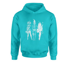 Vintage Spooky Squad Pinup Halloween Design Youth-Sized Hoodie Teal