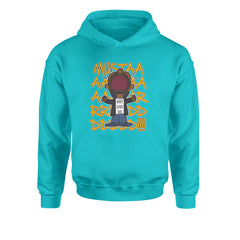 Kids' Heavyweight Fleece Pullover Hoodie with bold cartoon music-humor graphic and large chant-style typography