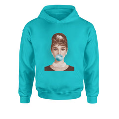 Audrey Hepburn Chewing Bubble Gum American Icon Youth-Sized Hoodie Teal