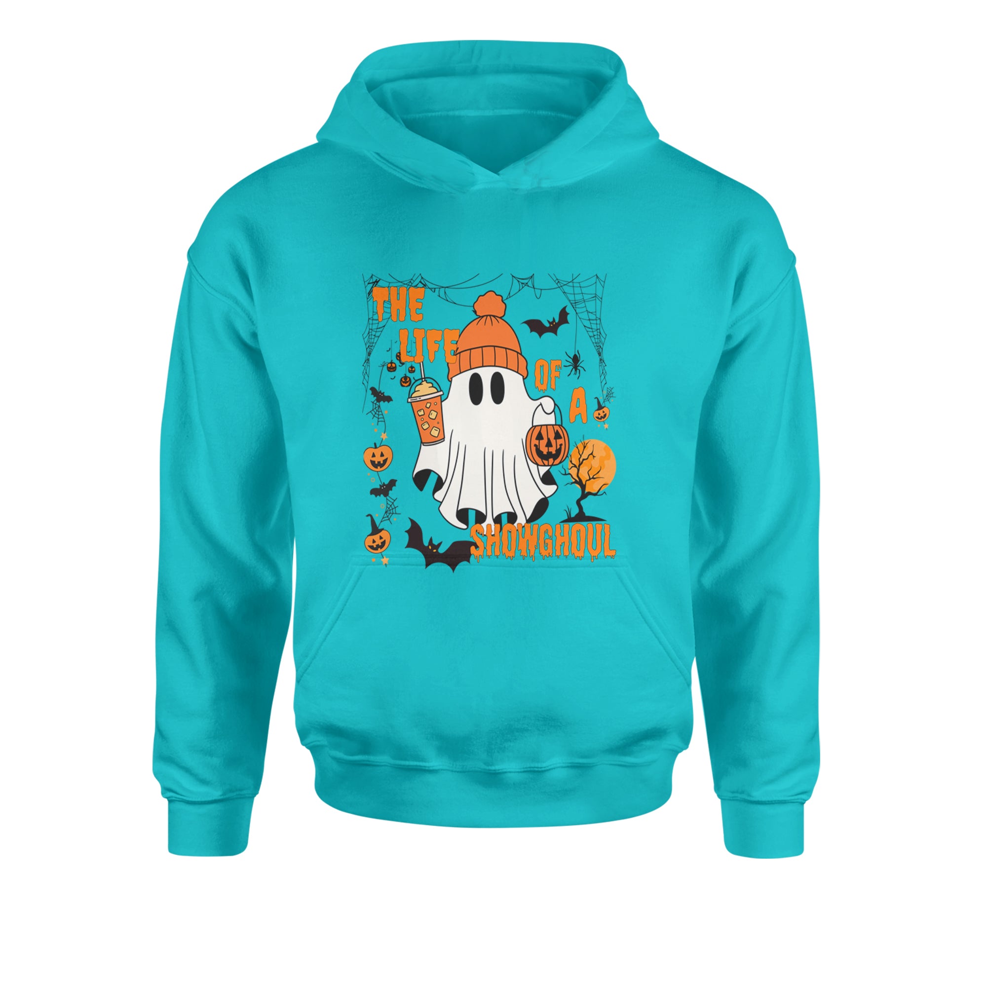 Life of a Showghoul Halloween Showgirl Vibes Youth-Sized Hoodie Teal