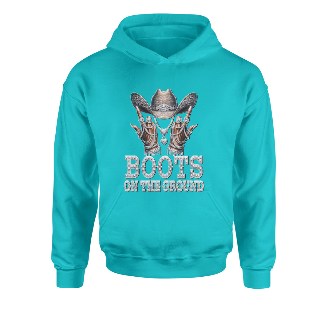 Boots On The Ground Bling Youth-Sized Hoodie Teal