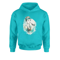 Mrs. Herpburn Iconic Watercolors Youth-Sized Hoodie Teal