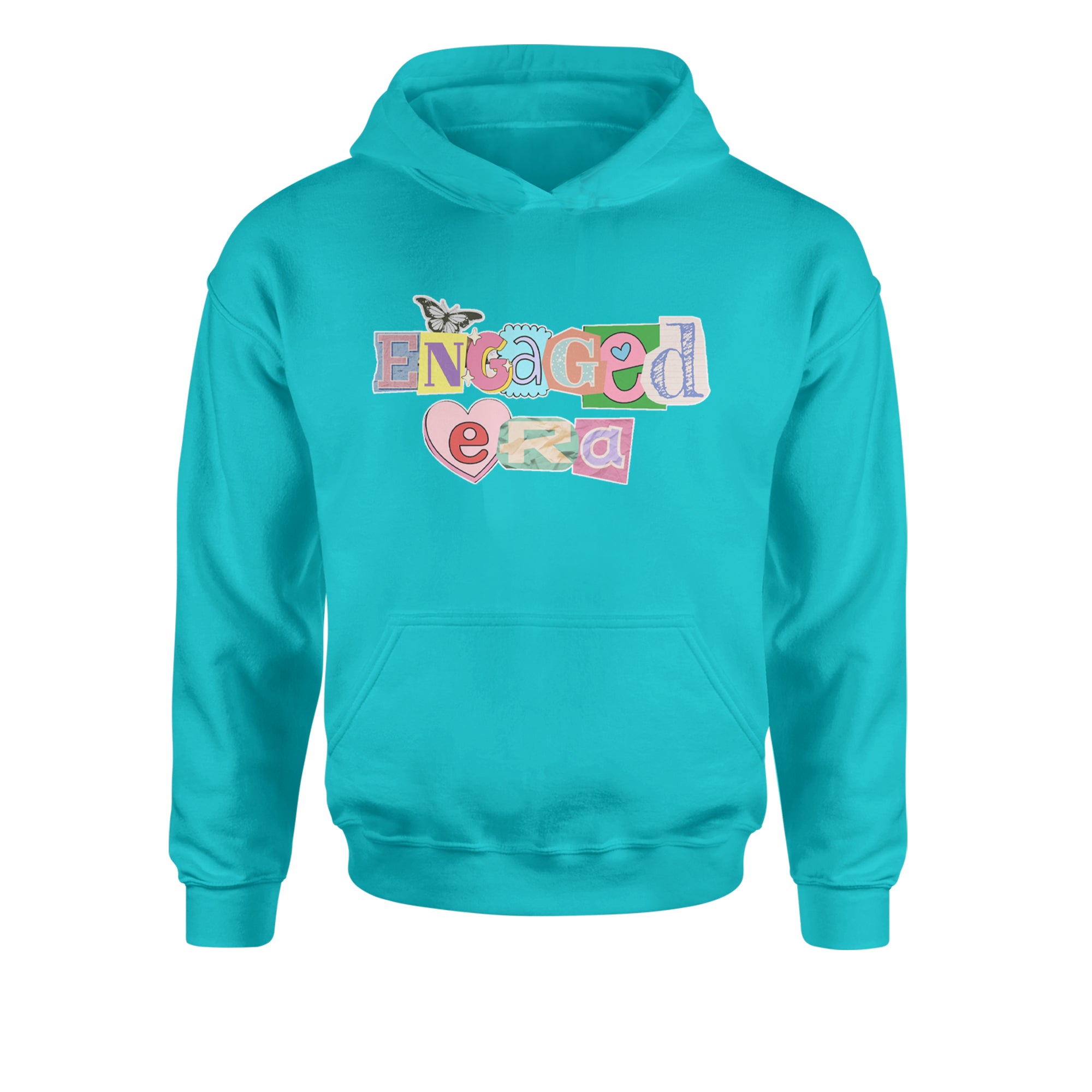 Engaged Era Aesthetic Retro Collage Design Youth-Sized Hoodie Teal