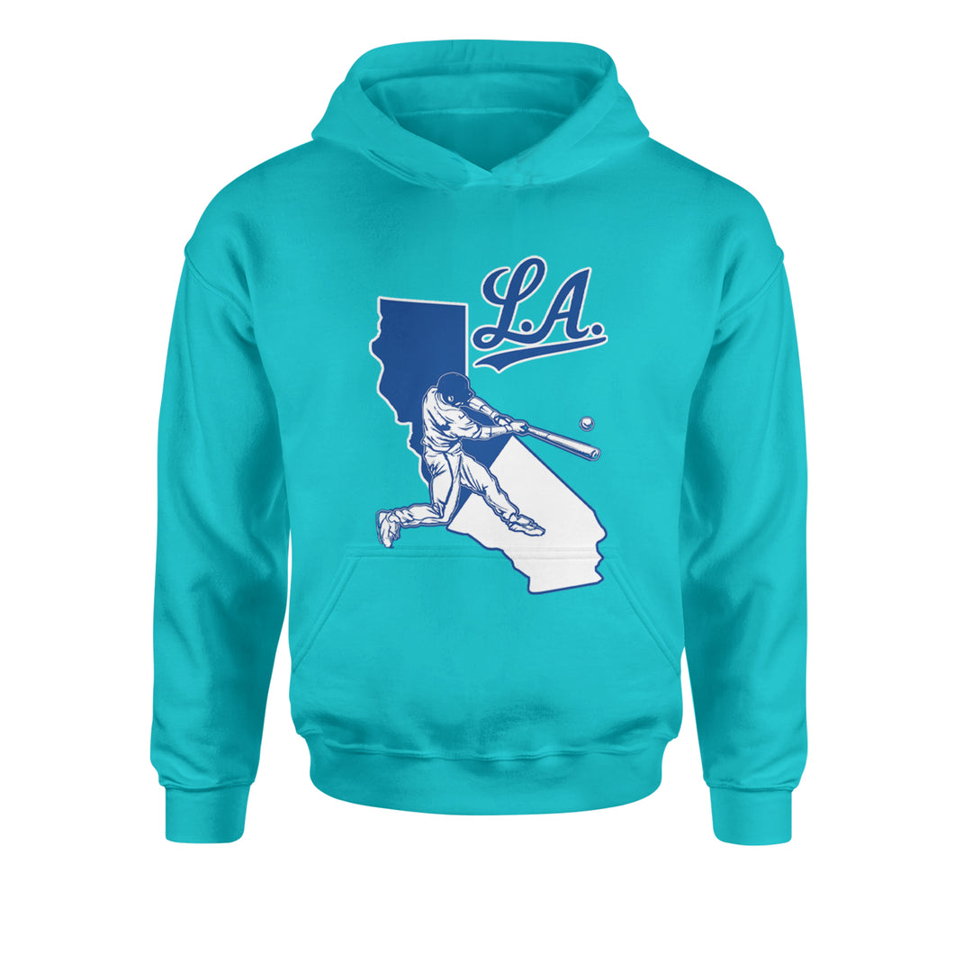 Los Angeles Baseball Batter Up Youth-Sized Hoodie Teal
