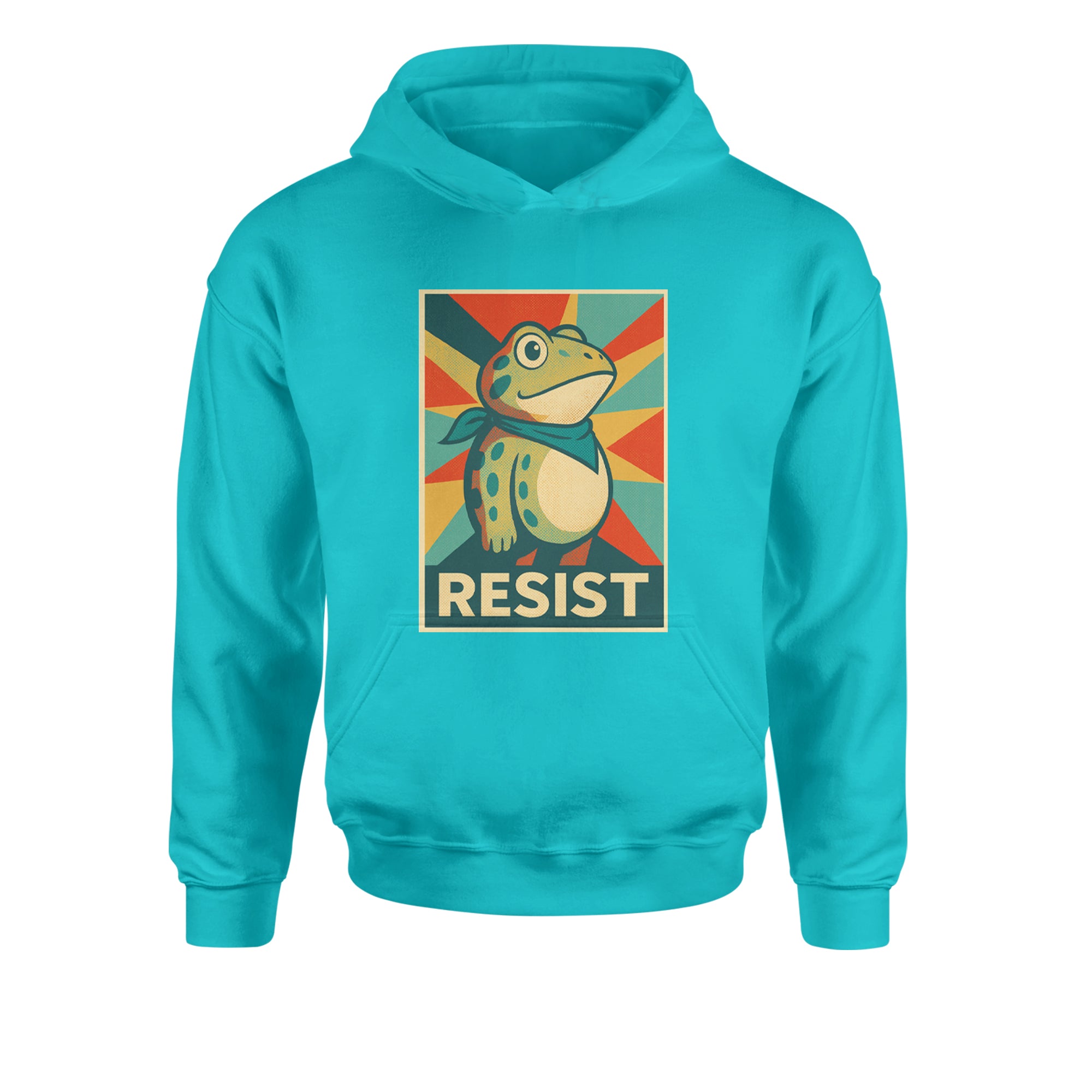 Resist Portland Protest Frog Youth-Sized Hoodie Teal