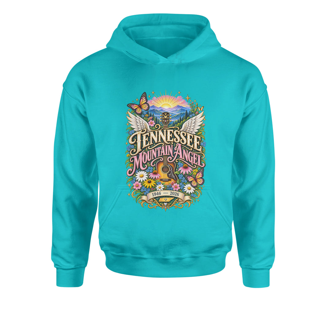 Tennessee Mountain Angel Wings Dolly Youth-Sized Hoodie Teal