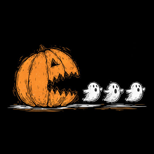 Pumpkin Pacman Chasing Ghosts Halloween Mens T-shirt