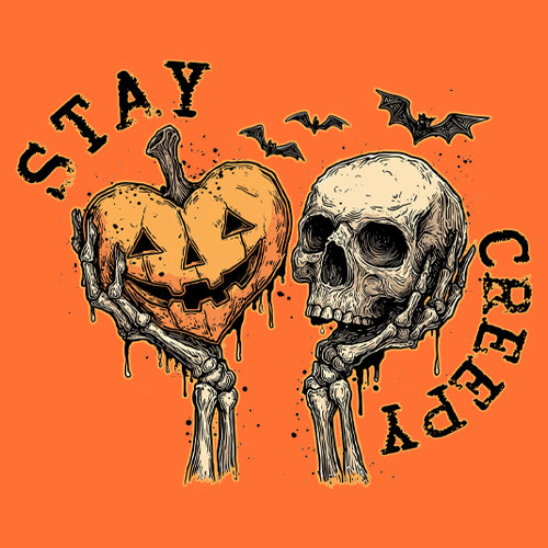 Stay Creepy Skull and Pumpkin Halloween Mens T-shirt