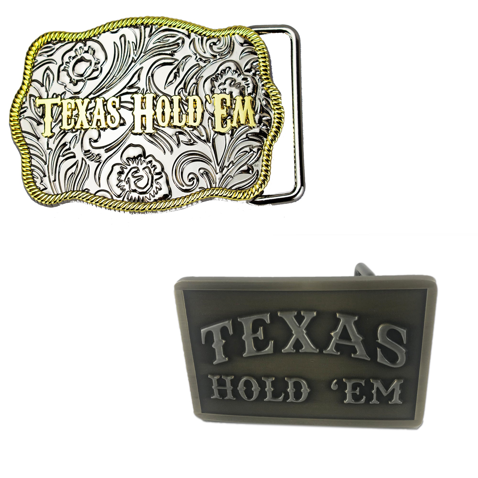 Western Style "Texas Hold 'Em" 3-Inch Metal Belt Buckle