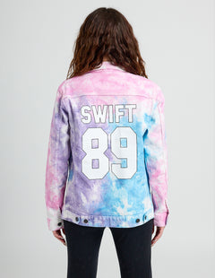Swift 89 Birth Year Music Fan Lover Era Tie-Dye Denim Jacket