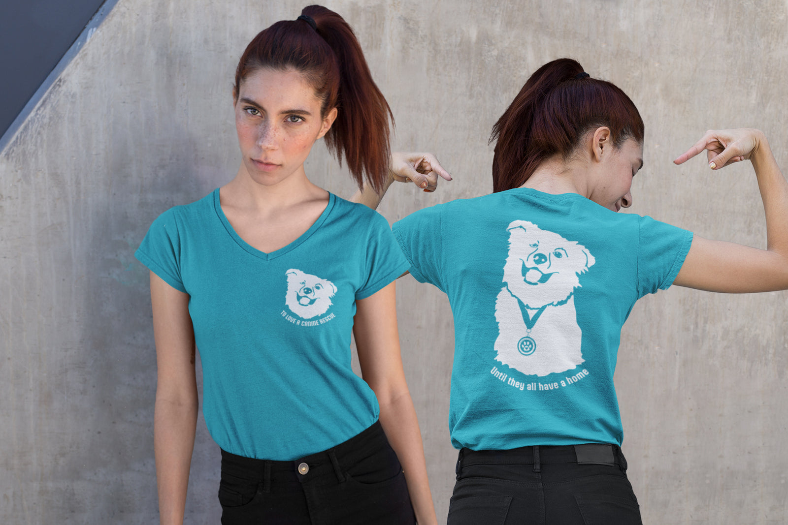 TLC Chelsea's Barking Back Ladies V-Neck T-shirt - Front & Back Design