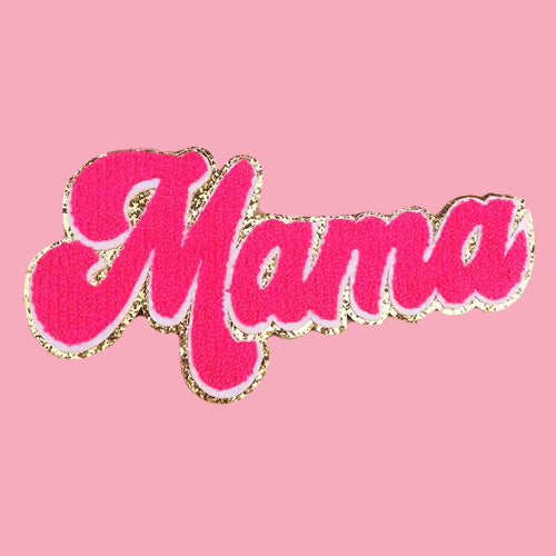 Mama Hot Pink Glitter Chenille Patch Men's T-shirt