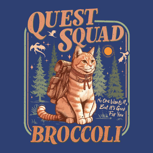 Quest Squad Broccoli Cat Fantasy Reader  Mens T-shirt
