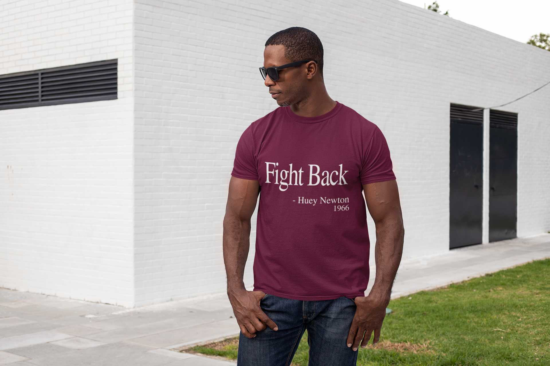 Fight Back Huey Newton Quote  Mens T-shirt 