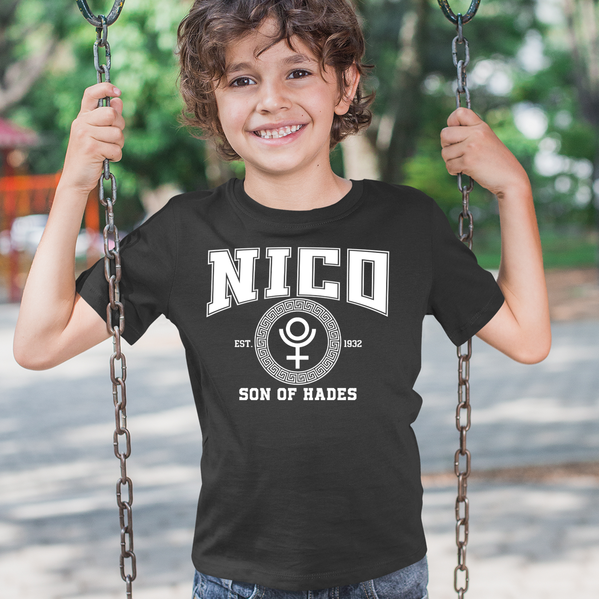 Nico Son of Hades Underworld Crest Mens T-shirt Black