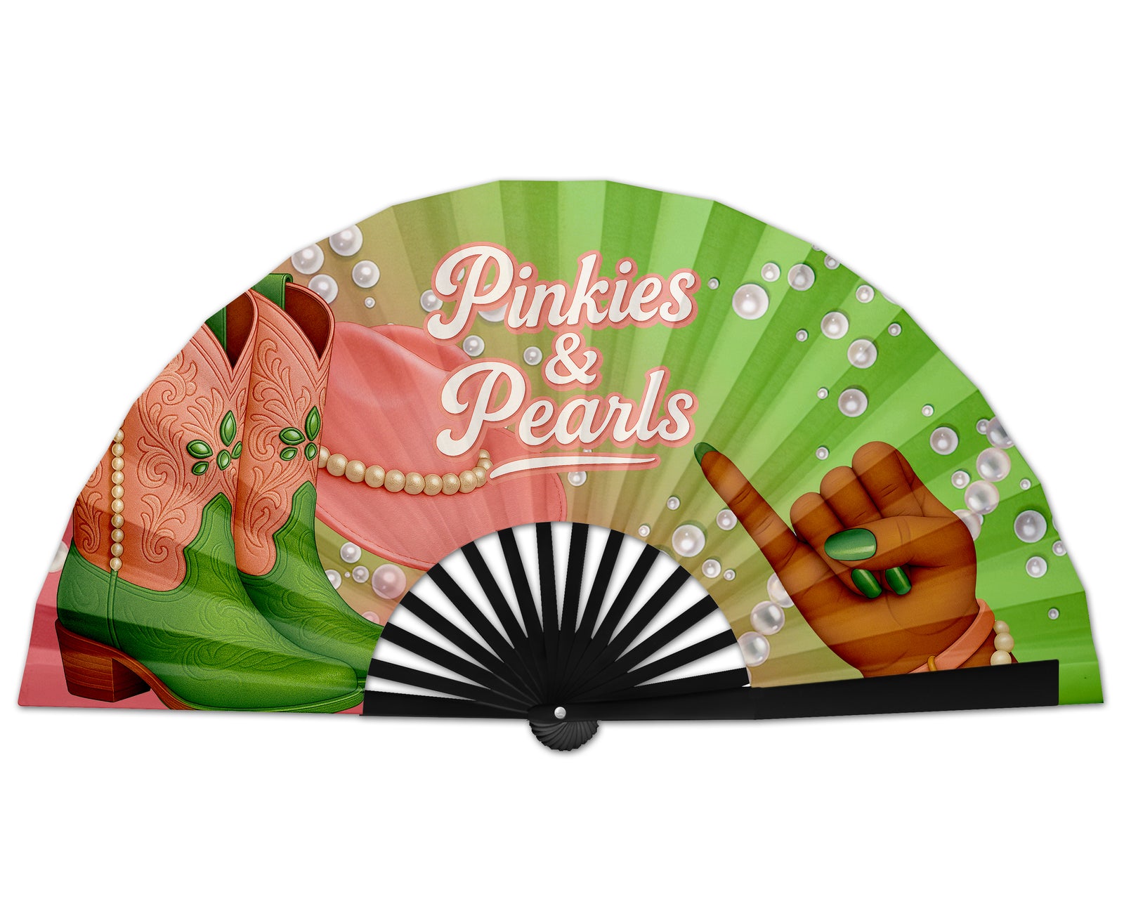 Pinkies and Pearls Folding Fan, HBCU Clack Fan, Large Sorority Fan, Snapping Fan, Concert Hand Fan, Line Dancing Fan,Graduation Gift For AKA