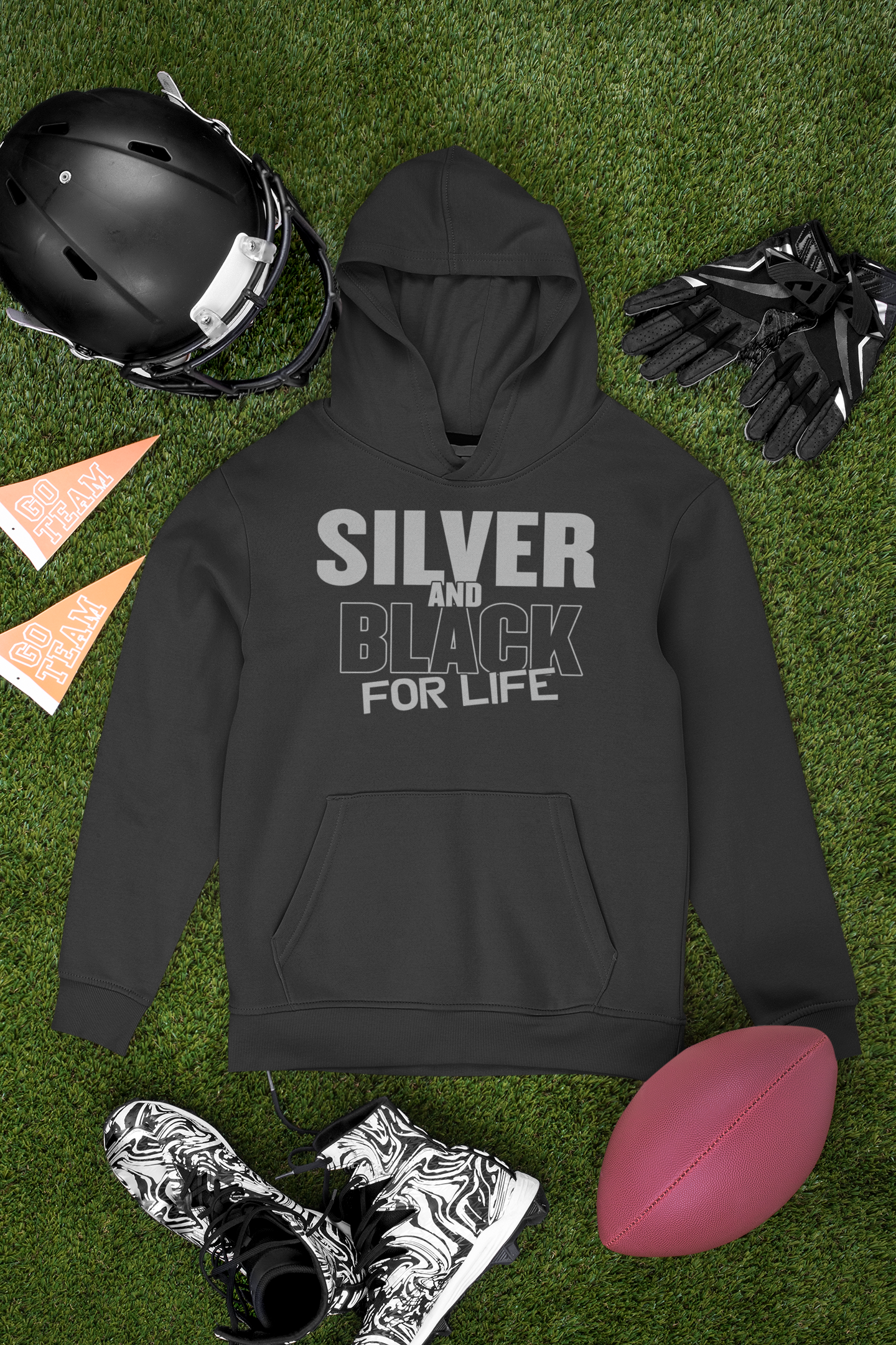 Silver And Black For Life Football Fan Mens T-shirt Black