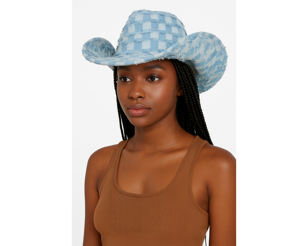 Denim Cowboy Hat, Frayed Rodeo Cowgirl Hat, Country Music Merch, Western Concert Outfit, Summer Style, Festival Accessories, Denim On Denim