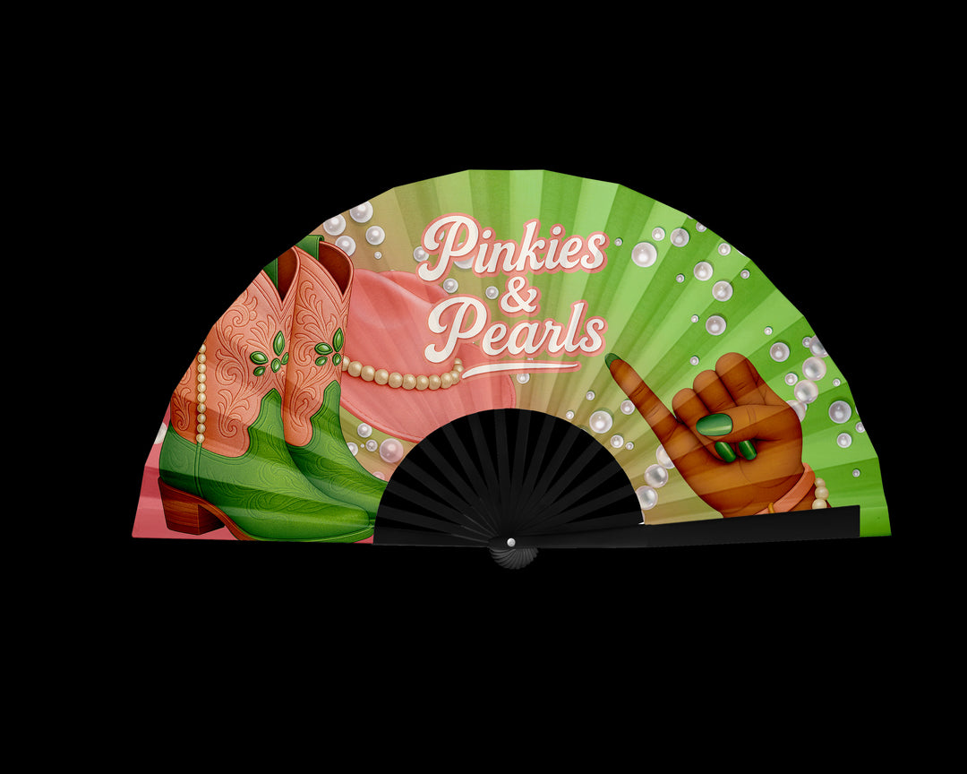 Pinkies and Pearls Folding Fan, HBCU Clack Fan, Large Sorority Fan, Snapping Fan, Concert Hand Fan, Line Dancing Fan,Graduation Gift For AKA