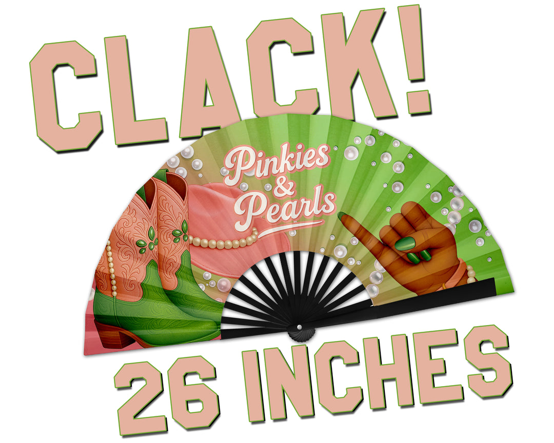 Pinkies and Pearls Folding Fan, HBCU Clack Fan, Large Sorority Fan, Snapping Fan, Concert Hand Fan, Line Dancing Fan,Graduation Gift For AKA