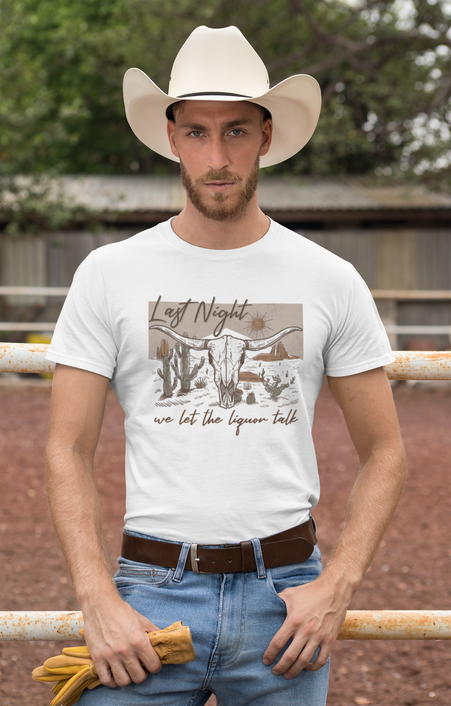 Last Night We Let The Liquor Talk Country Music Western Mens T-shirt White